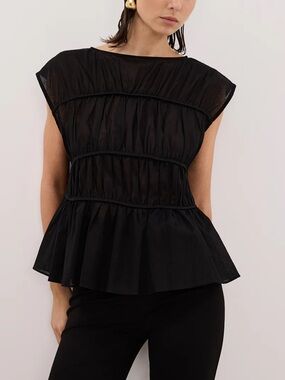 DISSH WOMENS FLYNN BLACK LINEN TIERED TOP BLOUSE 2